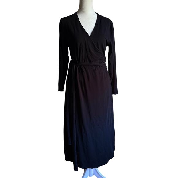 ISABELLA OLIVER | Black Maternity Full Wrap Dress 3/4 Sleeves Midi  Size 5 12/14 - Picture 1 of 7